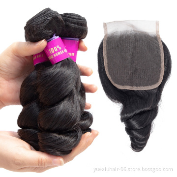 7A Garde 100% Malaysian Loose Wave Virgin Human Hair Weaving Weft And Silk Top Lace Closure With Baby Hair